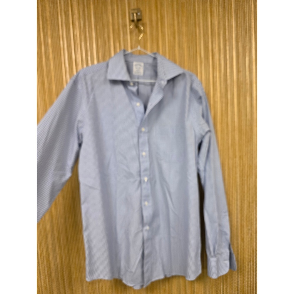 Brooks Brothers Regent Dress Shirt Mens 15.5 35 Blue White Check Supima Cotton